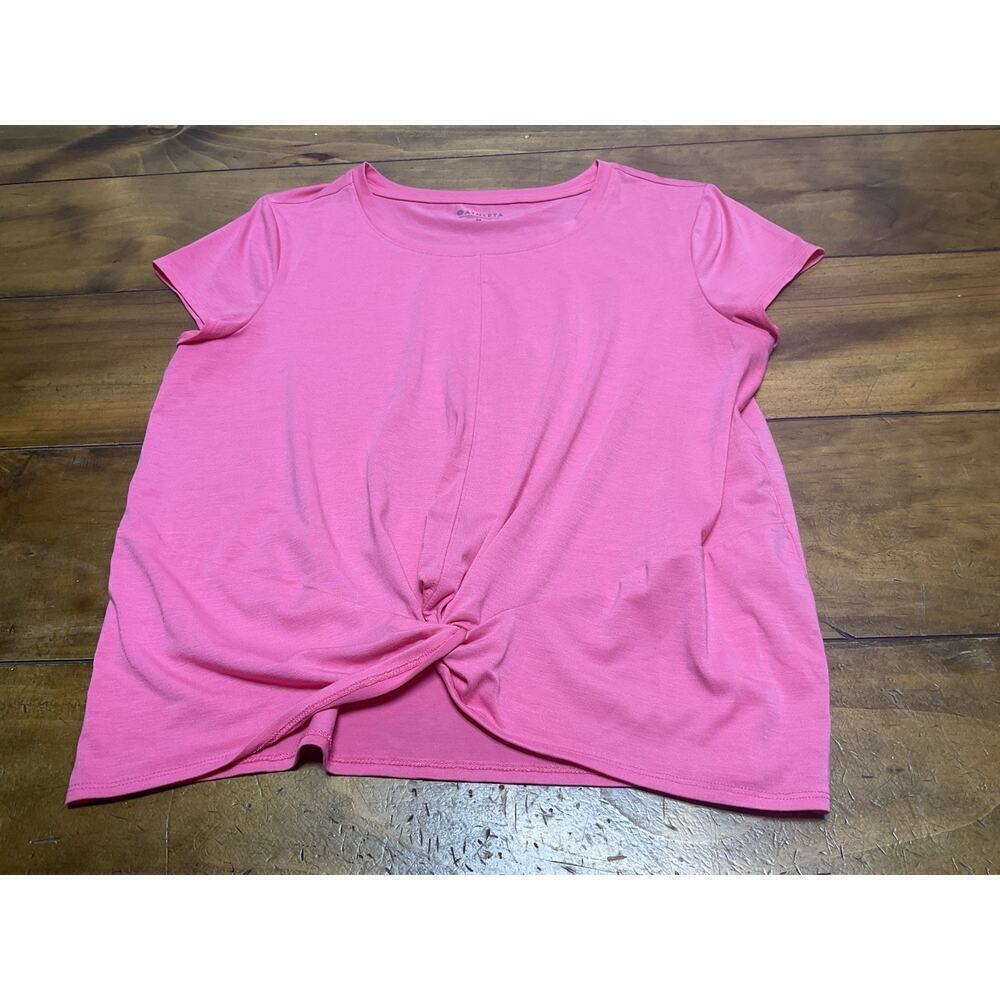 Athleta Womens Medium Essence Twist Tee Short Sleeve Bubblegum Pink Workout Top